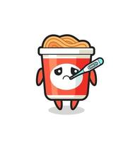 instant noodle mascot character with fever condition vector