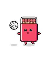 Character cartoon of matches box is playing volleyball vector