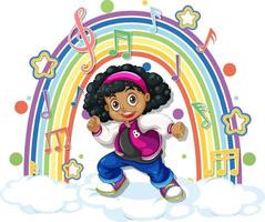 Girl with melody symbols on rainbow vector