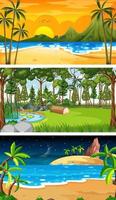 Set of different forest horizontal scenes in different times vector