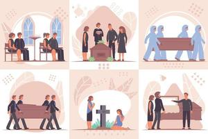 Funeral Flat Compositions Set vector