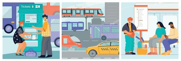 Transport Flat Square Compositions vector