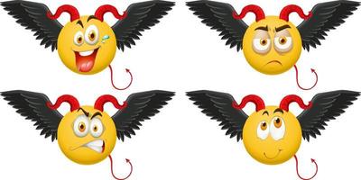 Set of devil emoticon with facial expression vector