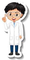 Cartoon character sticker with a boy in science gown vector