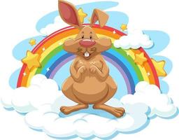 Cute rabbit on the cloud with rainbow vector