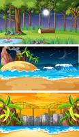 tres escenas horizontales de naturaleza diferente. vector