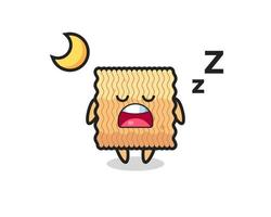 raw instant noodle character illustration sleeping at night vector