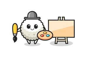 Illustration of rice ball mascot as a painter vector