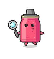 strawberry jam cartoon character searching with a magnifying glass vector