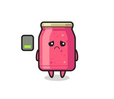 Personaje de mascota de mermelada de fresa haciendo un gesto cansado vector