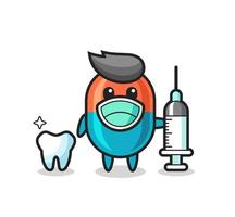 Personaje de mascota de la cápsula como dentista. vector