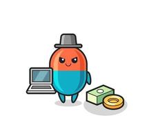 Mascot Illustration of capsule as a hacker vector