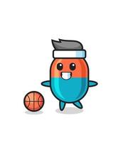 Illustration of capsule cartoon is playing basketball vector