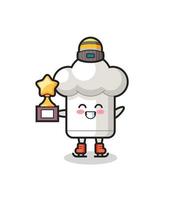 chef hat cartoon as an ice skating player hold winner trophy vector