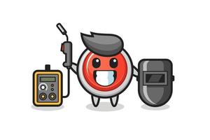 Character mascot of emergency panic button as a welder vector