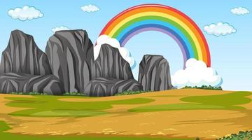 Nature scene background with rainbow in the sky vector