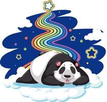 Panda laying on the cloud with rainbow vector