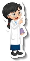 Cartoon character sticker with a girl in science gown vector