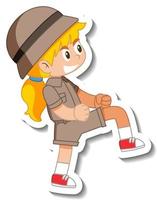 Little girl scout cartoon character sticker vector