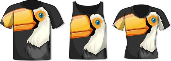 Different types of tops with toucan bird pattern vector