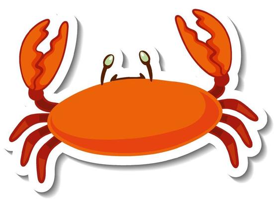 Sticker template with a crab cartoon character isolated