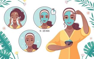 dibujos animados de aplicación de mascarilla para el cuidado de la piel vector