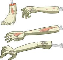 Partes del cuerpo de zombie espeluznante aisladas sobre fondo blanco vector