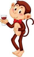 Monkey holding wine glass cartoon character vector