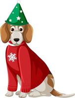 perro beagle con sombrero de navidad personaje de dibujos animados vector