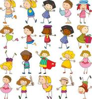 Set of different kids in doodle style vector