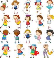 Set of different doodle kids cartoon character isolated vector