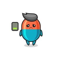 capsule mascot character doing a tired gesture vector