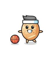 Illustration of french bread cartoon is playing basketball vector