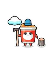 Character cartoon of instant noodle as a woodcutter vector