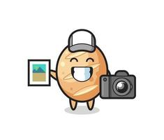 Character Illustration of french bread as a photographer vector