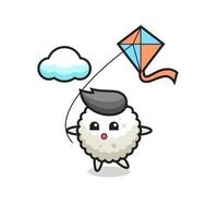 rice ball mascot illustration is playing kite vector