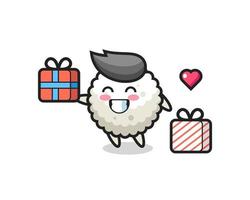 rice ball mascot cartoon giving the gift vector