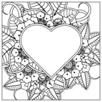 mehndi flower with frame in shape of heart vector