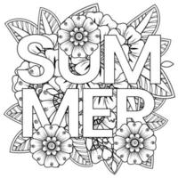hola plantilla de banner de verano con flor mehndi vector