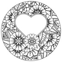 mehndi flower with frame in shape of heart vector