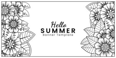 Hello Summer banner template with mehndi flower vector