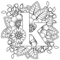 Letter K with Mehndi flower. decorative ornament in ethnic oriental.. vector