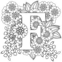 Letter F with Mehndi flower. decorative ornament in ethnic oriental.. vector