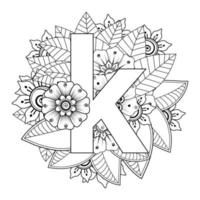letra k con flor mehndi. adorno decorativo en etnias orientales. vector