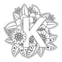 letra k con flor mehndi. adorno decorativo en etnias orientales. vector