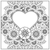 mehndi flower with frame in shape of heart vector