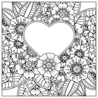 mehndi flower with frame in shape of heart vector