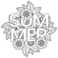 hola plantilla de banner de verano con flor mehndi vector