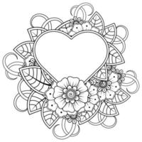 mehndi flower with frame in shape of heart vector