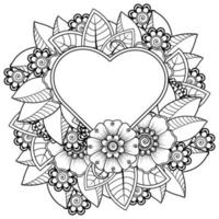 mehndi flower with frame in shape of heart vector